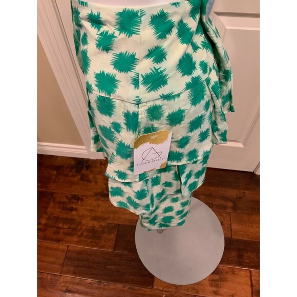Edme & Esyllte "Landing Field" Green/White Patterned Tiered Ruffle Skirt, Size 2 - Picture 4 of 7